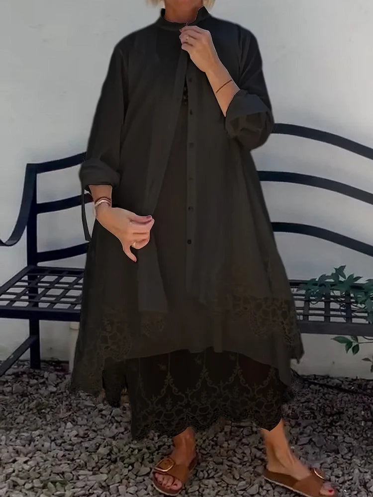 Soleri™ Lace Cotton-Linen Dress & Cardigan Set — Breezy Layers for Effortless Days
