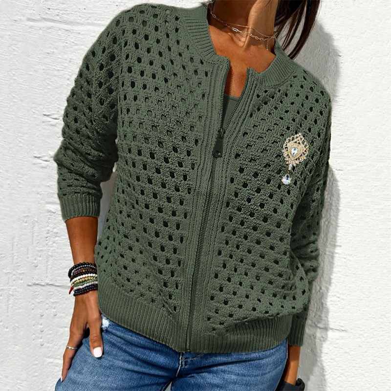 🍃Lässige Strickjacke mit Reißverschluss für Damen mit Hohldesign