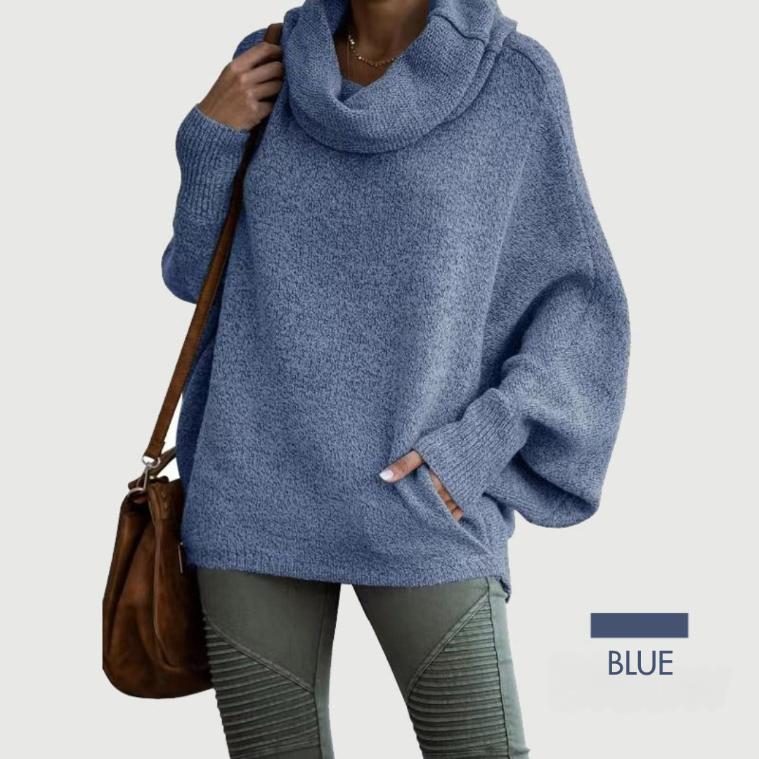 SOLÉRI Women’s Batwing Knit Sweater – Soft Cowl Neck with Pockets