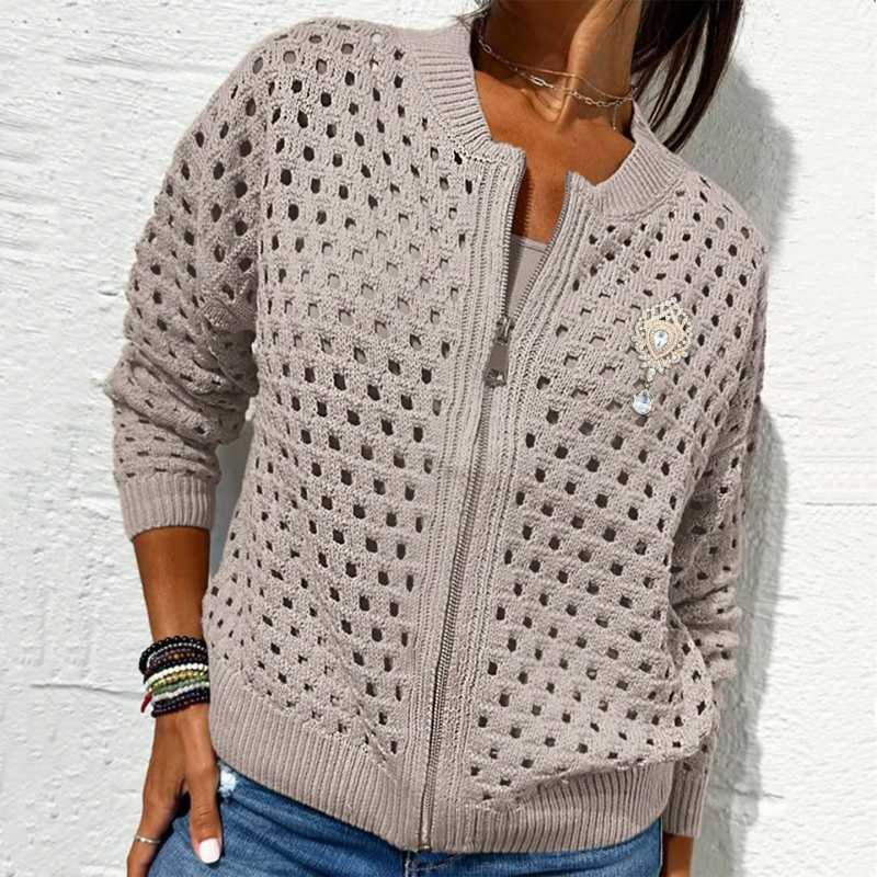 🍃Lässige Strickjacke mit Reißverschluss für Damen mit Hohldesign