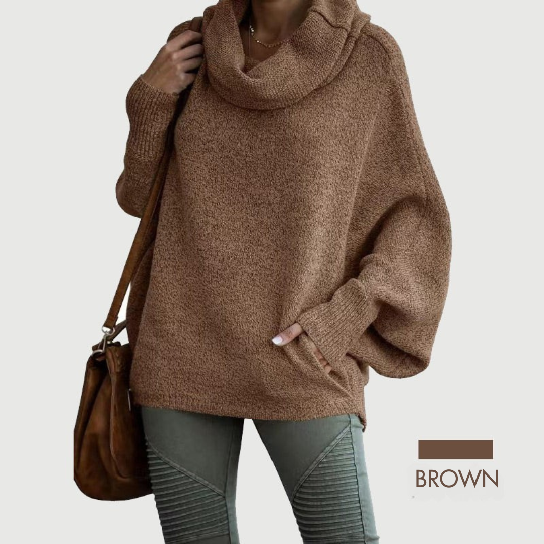 SOLÉRI Women’s Batwing Knit Sweater – Soft Cowl Neck with Pockets
