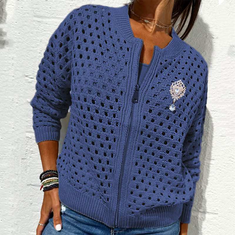 🍃Lässige Strickjacke mit Reißverschluss für Damen mit Hohldesign