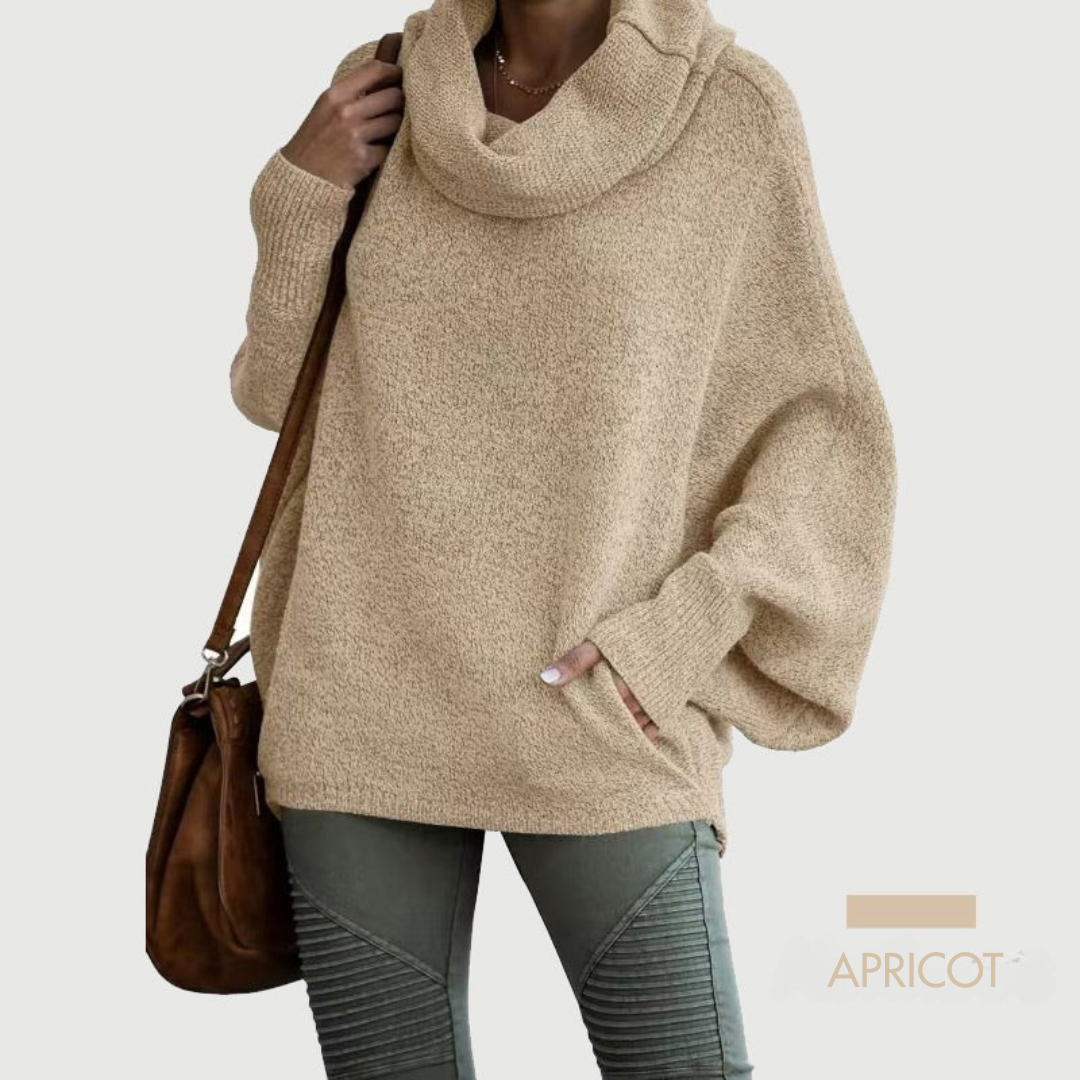 SOLÉRI Women’s Batwing Knit Sweater – Soft Cowl Neck with Pockets