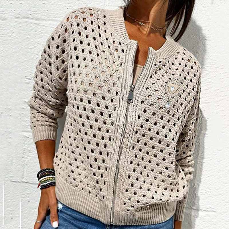 🍃Lässige Strickjacke mit Reißverschluss für Damen mit Hohldesign