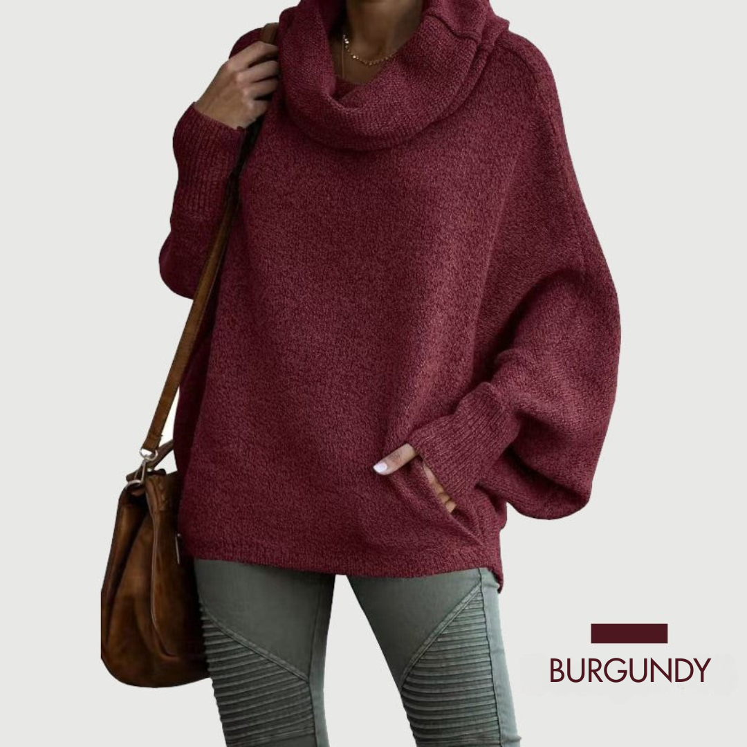 SOLÉRI Women’s Batwing Knit Sweater – Soft Cowl Neck with Pockets