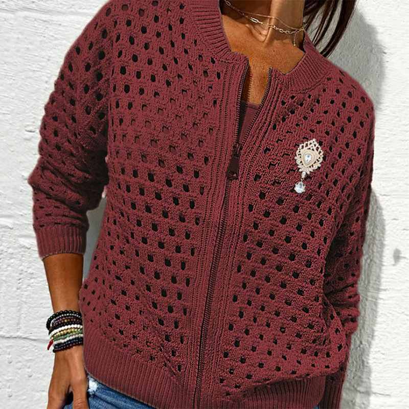 🍃Lässige Strickjacke mit Reißverschluss für Damen mit Hohldesign