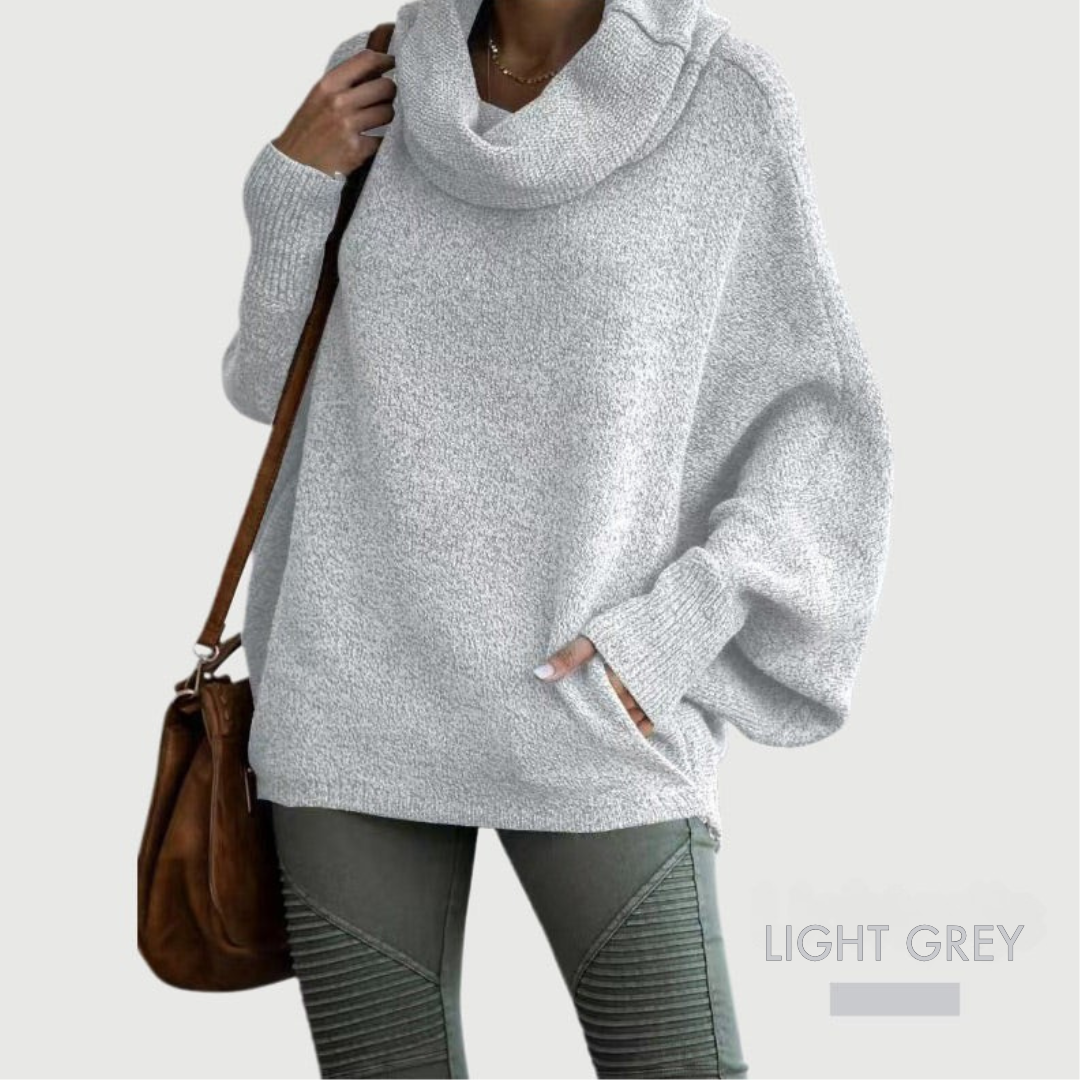 SOLÉRI Women’s Batwing Knit Sweater – Soft Cowl Neck with Pockets