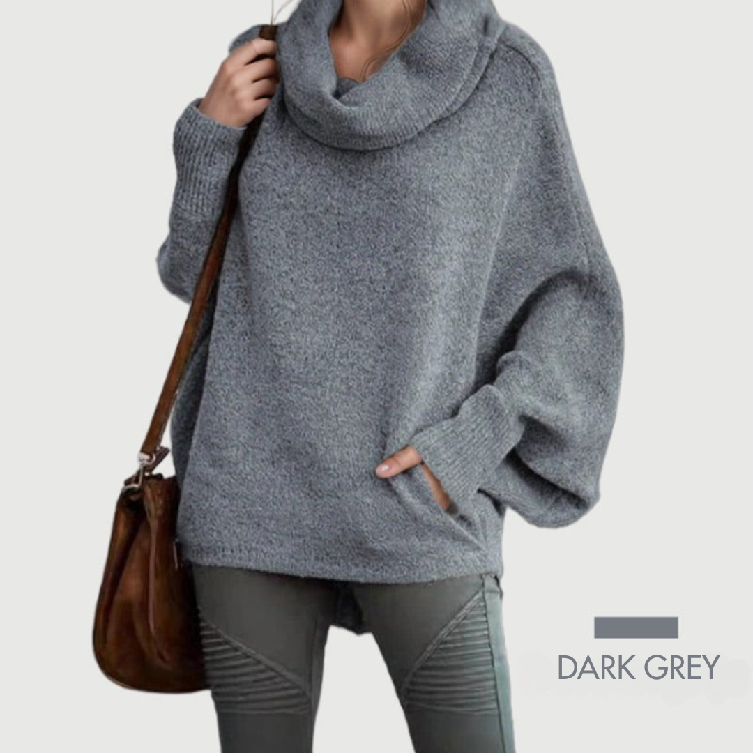 SOLÉRI Women’s Batwing Knit Sweater – Soft Cowl Neck with Pockets