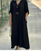Finley Vivienne V-Neck Cotton-Linen Dress