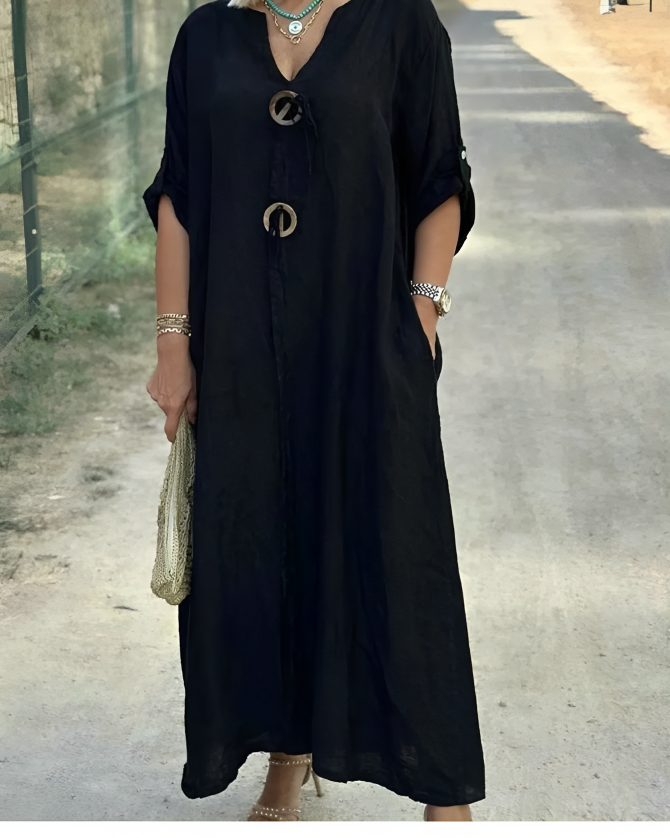 Finley Vivienne V-Neck Cotton-Linen Dress