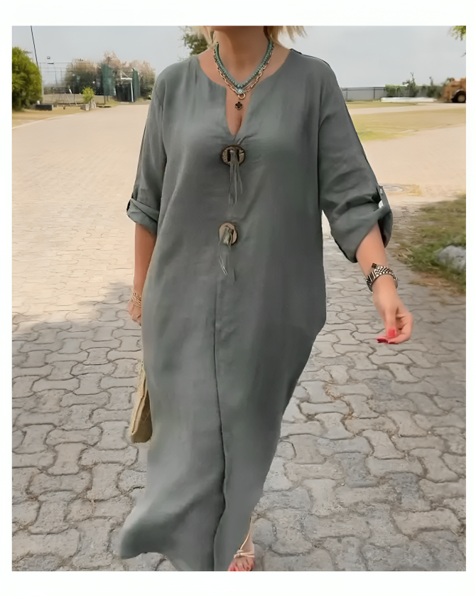 Finley Vivienne V-Neck Cotton-Linen Dress