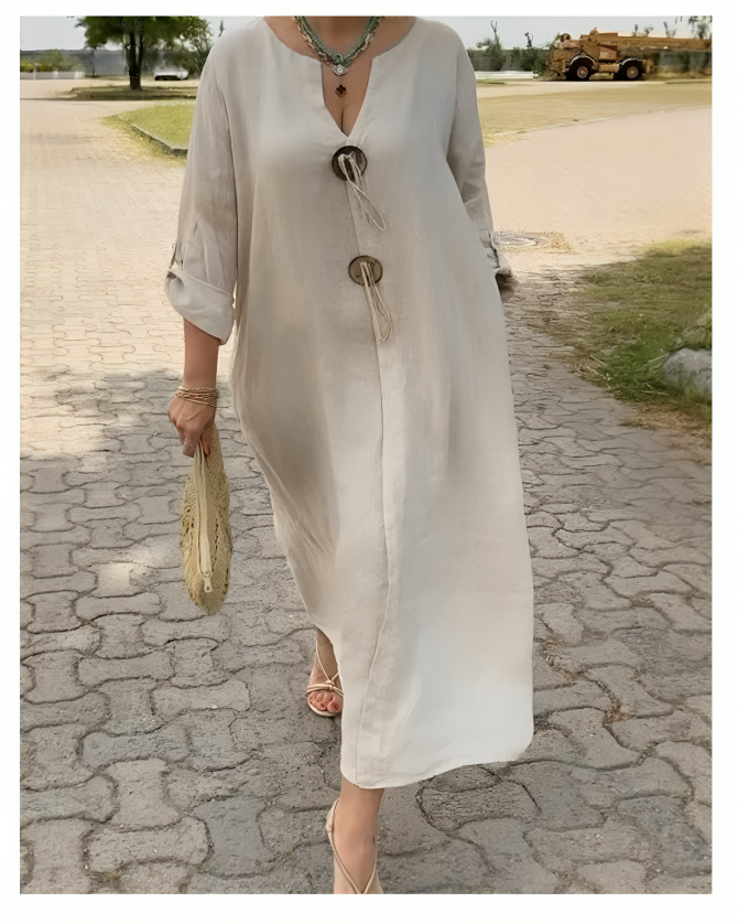 Finley Vivienne V-Neck Cotton-Linen Dress