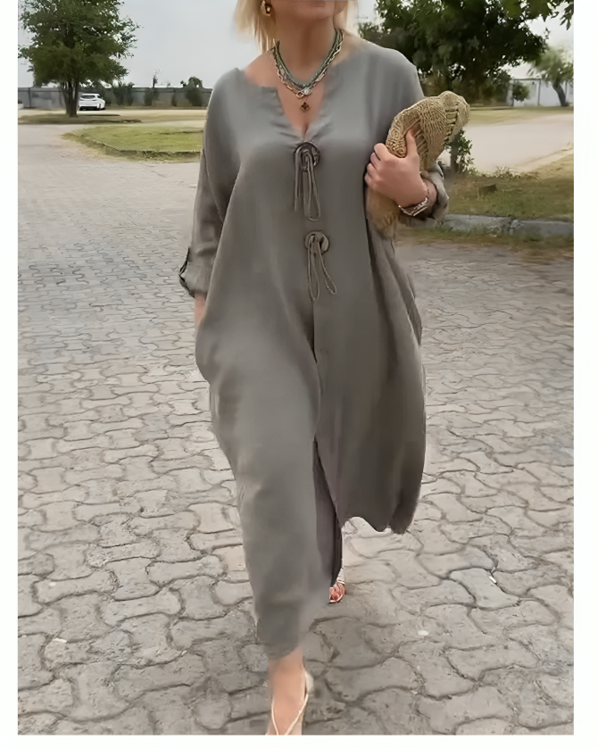 Finley Vivienne V-Neck Cotton-Linen Dress