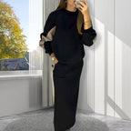 Women’s Colour Block Two-Piece Set – Long Sleeve Top & Split Skirt
