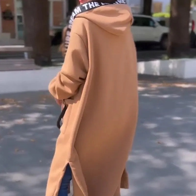 Women’s Long Hooded Sweatshirt – Oversized Winter Hoodie with Pockets
