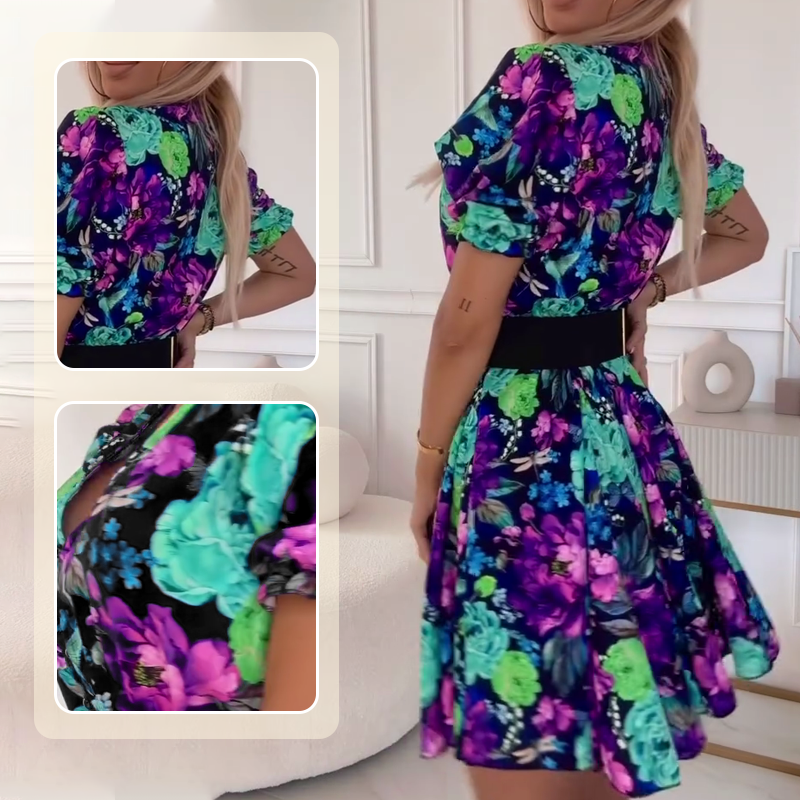 Mini jurk met bloemenprint en V-hals voor dames