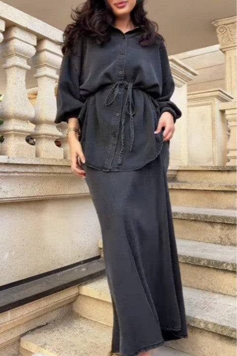 Soleri™ Tie-Waist Shirt & Skirt Set – Effortless Layers for Aussie Days